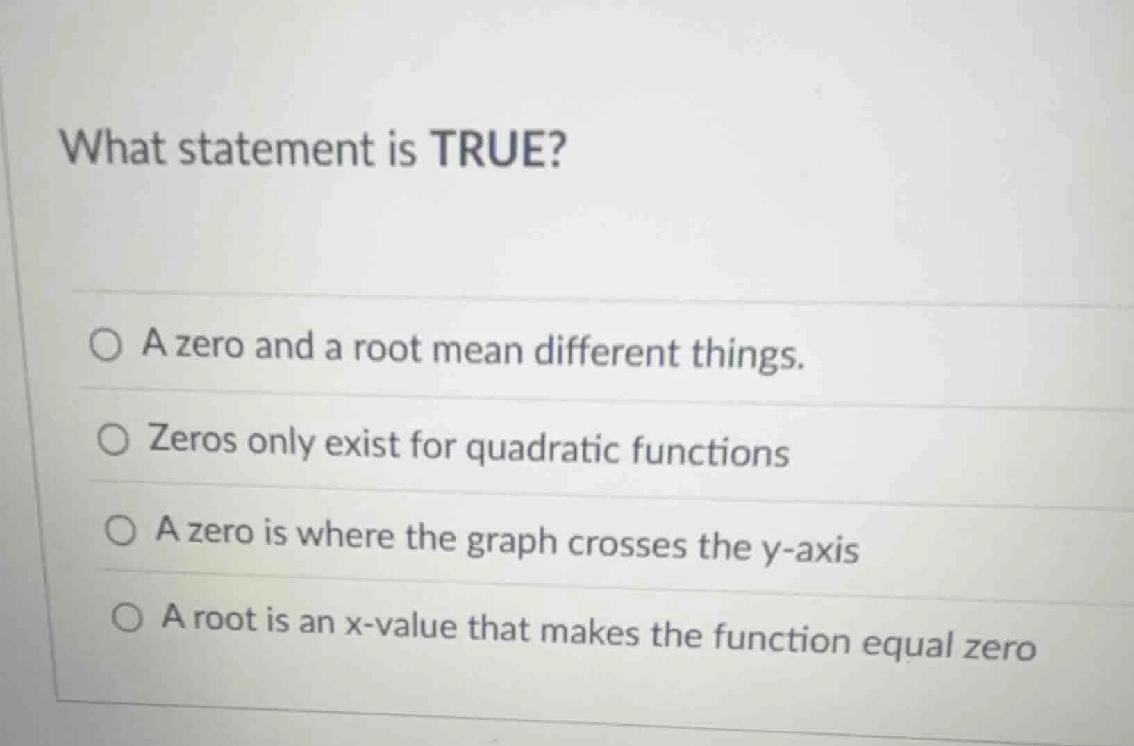 what statement is true? a zero and a root mean different things. zeros …