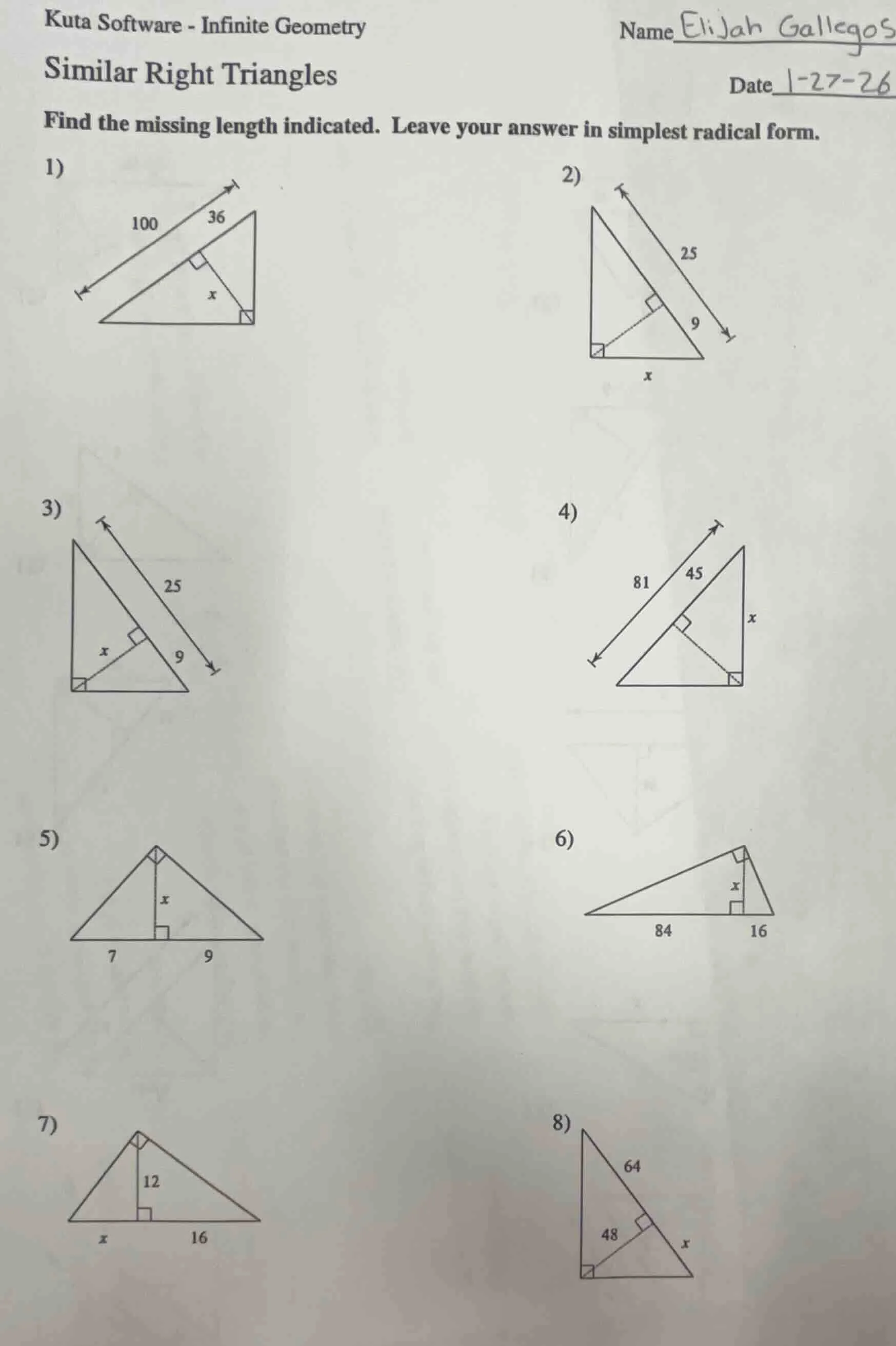 kuta software - infinite geometry similar right triangles find the miss…