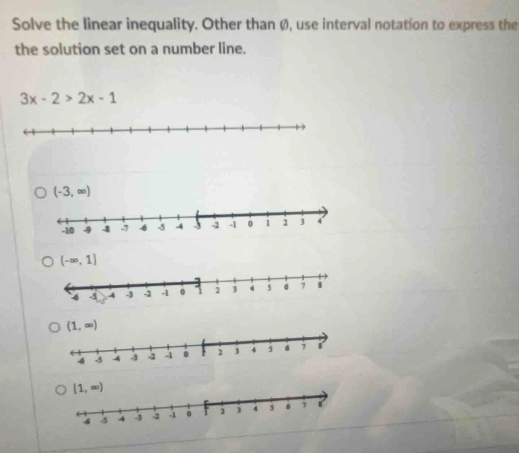 solve the linear inequality. other than ∅, use interval notation to exp…