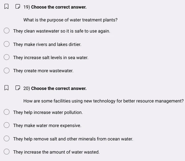 19) choose the correct answer. what is the purpose of water treatment p…