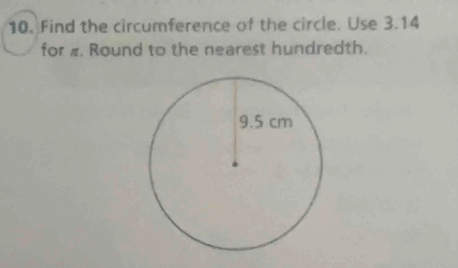 10. find the circumference of the circle. use 3.14 for π. round to the …