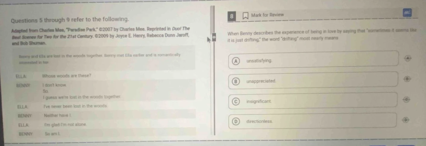 questions 5 through 9 refer to the following. adapted from charles mee,…