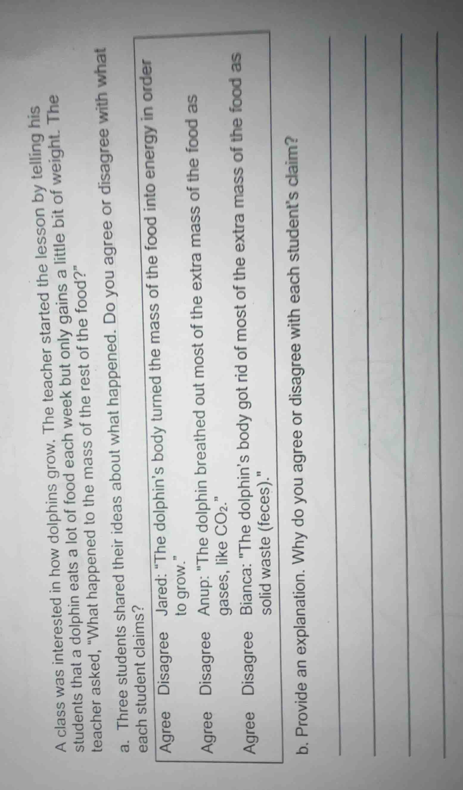 a class was interested in how dolphins grow. the teacher started the le…