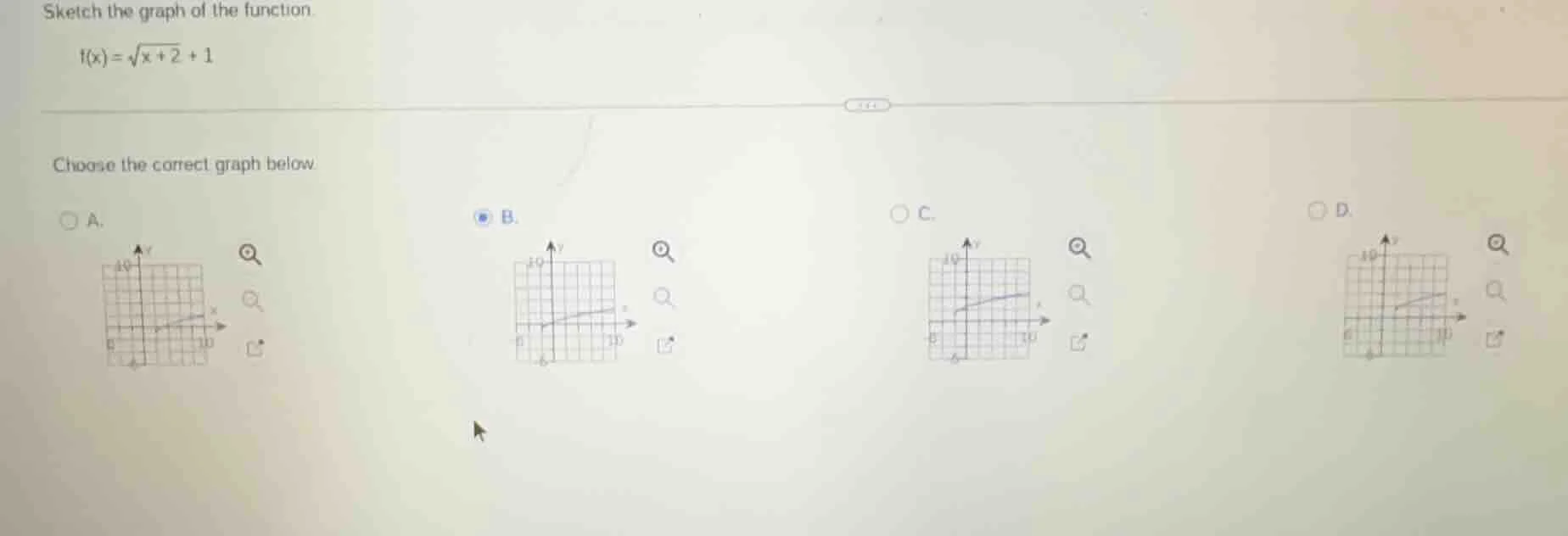 sketch the graph of the function $f(x)=\\sqrt{x + 2}+1$ choose the corr…