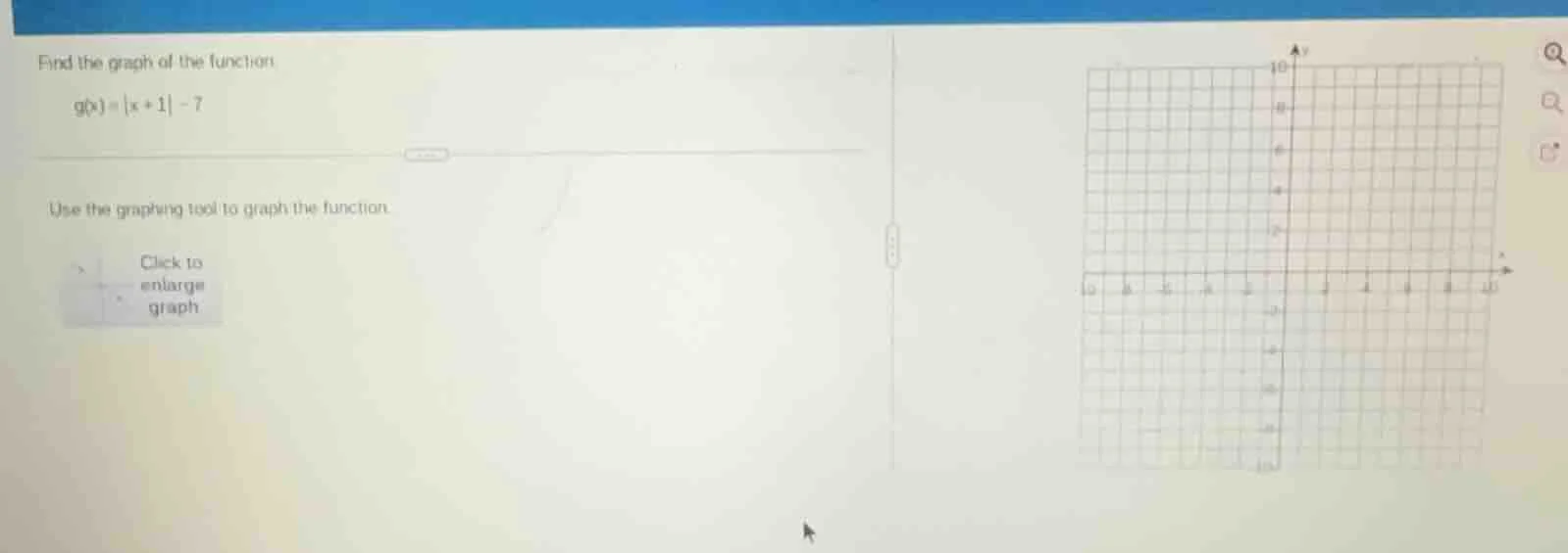 find the graph of the function ( g(x) = |x + 1| - 7 ) use the graphing …