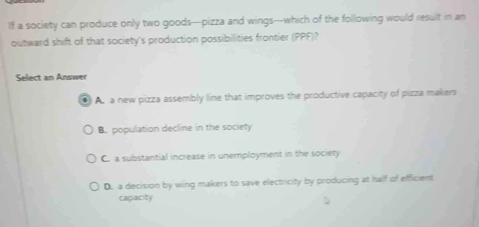 if a society can produce only two goods—pizza and wings—which of the fo…
