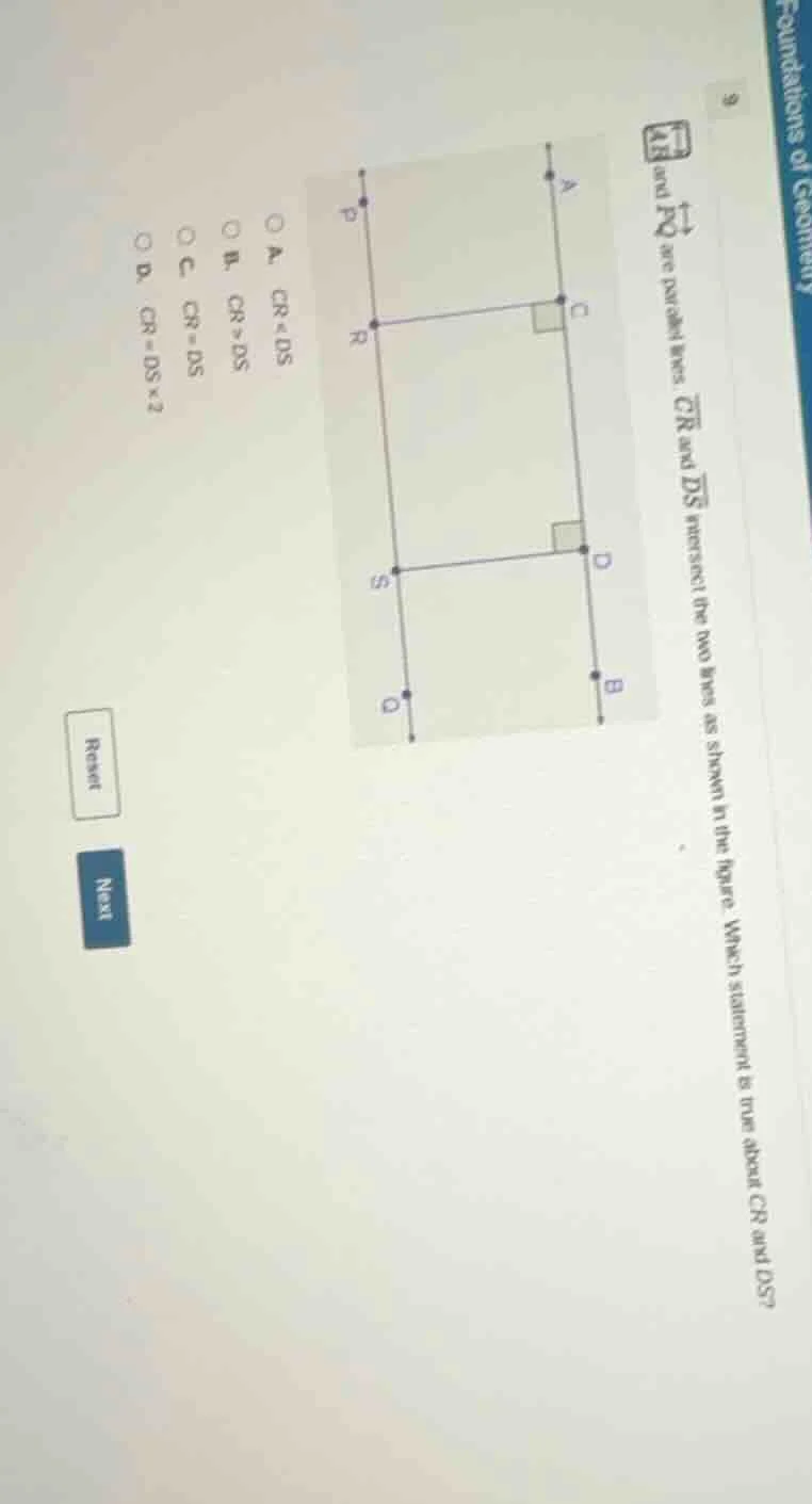 ab and pq are parallel lines. (overleftrightarrow{cr}) and (overleftrig…