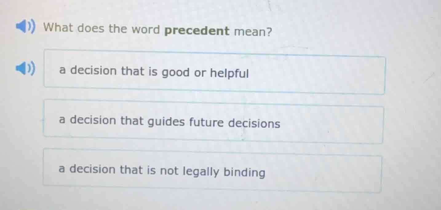 what does the word precedent mean? a decision that is good or helpful a…