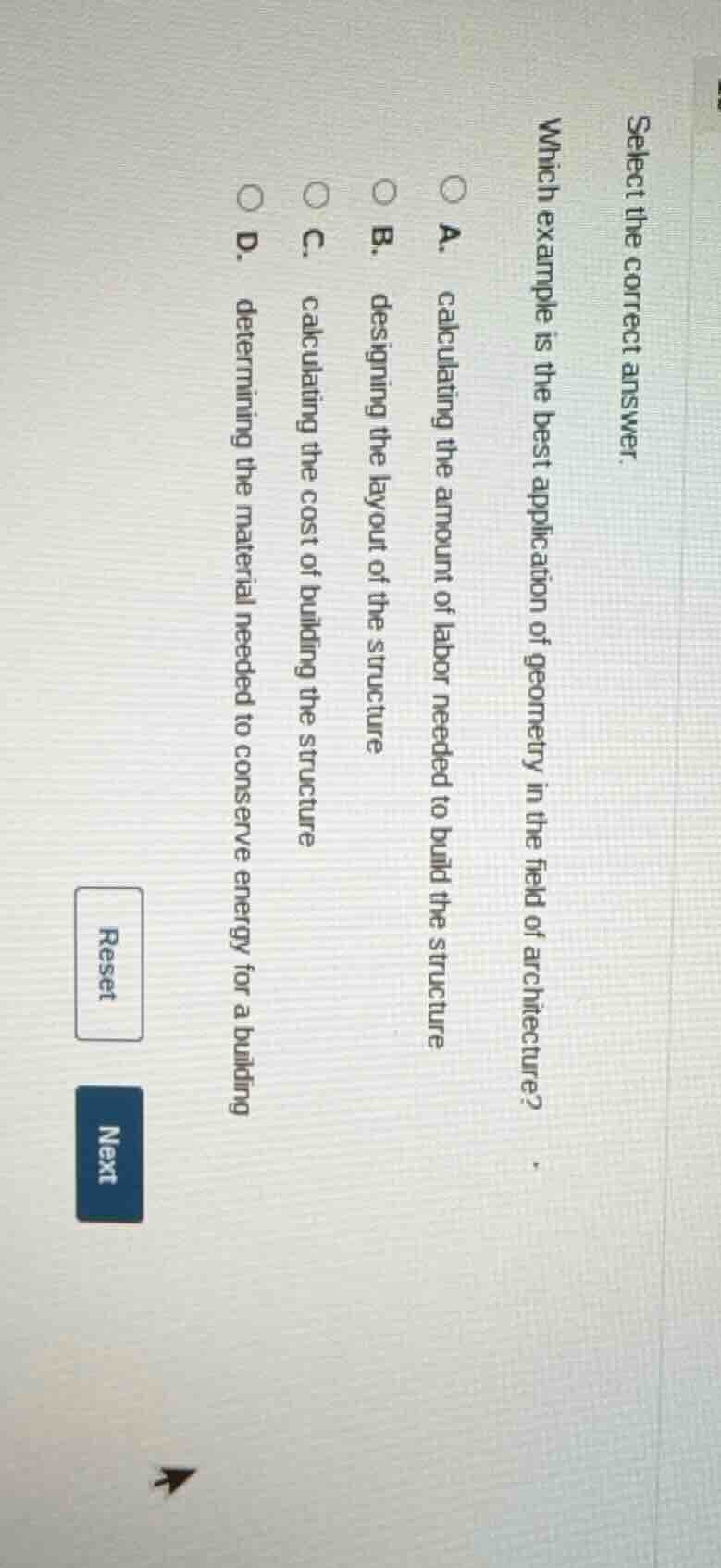 select the correct answer. which example is the best application of geo…