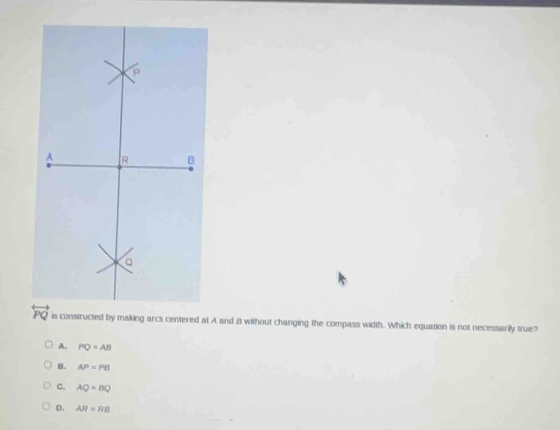 $\\overleftrightarrow{pq}$ is constructed by making arcs centered at a …