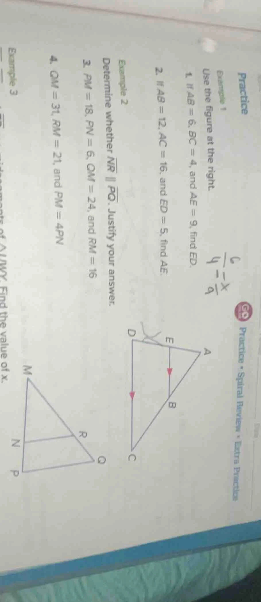 practice example 1 use the figure at the right. 1. if ab = 6, bc = 4, a…