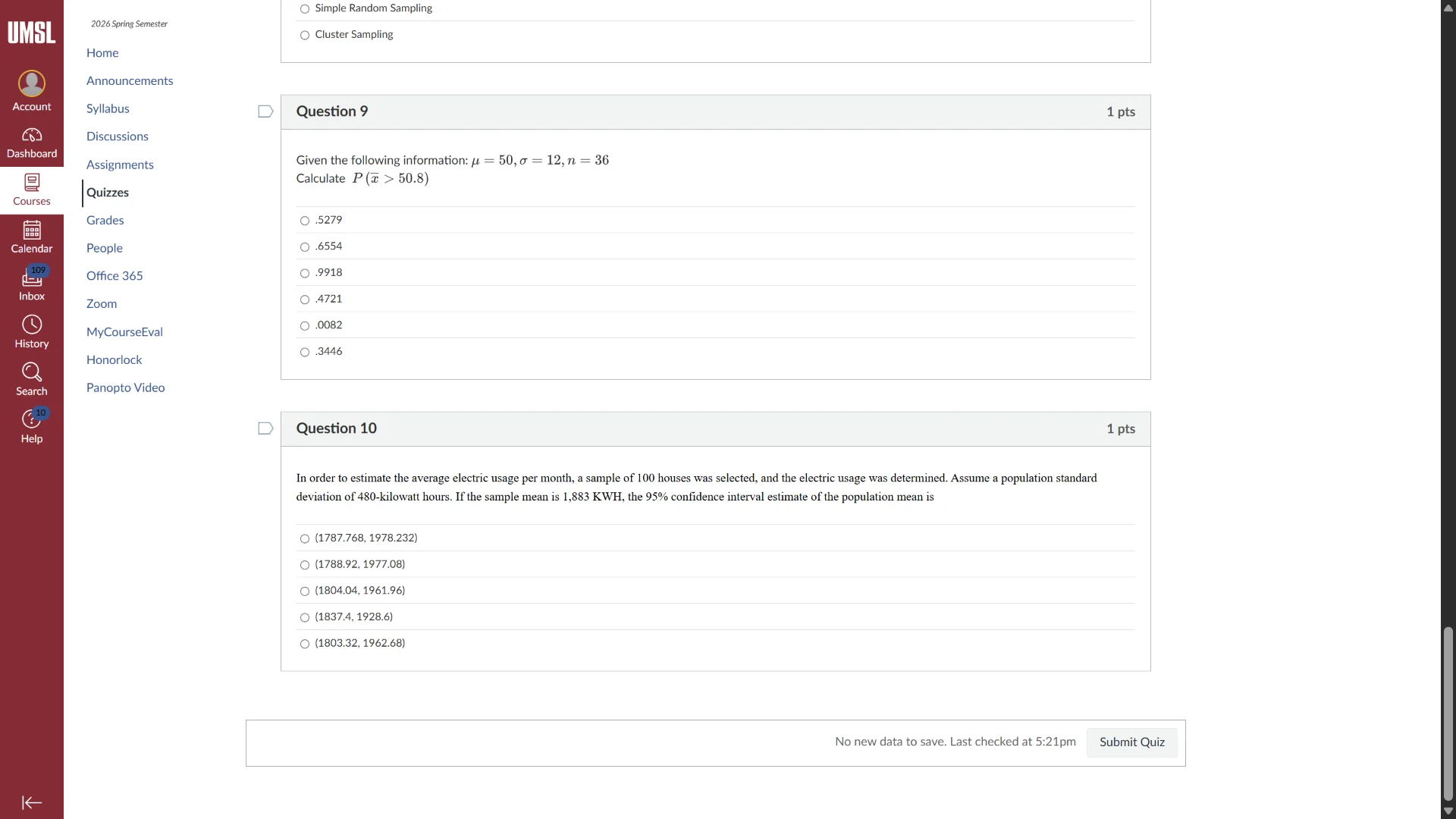 question 9 1 pts given the following information: \\( \\mu = 50, \\sigm…