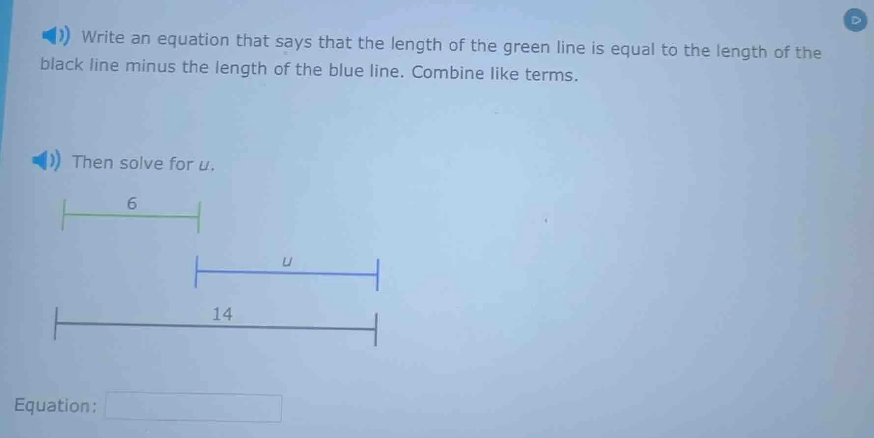 write an equation that says that the length of the green line is equal …