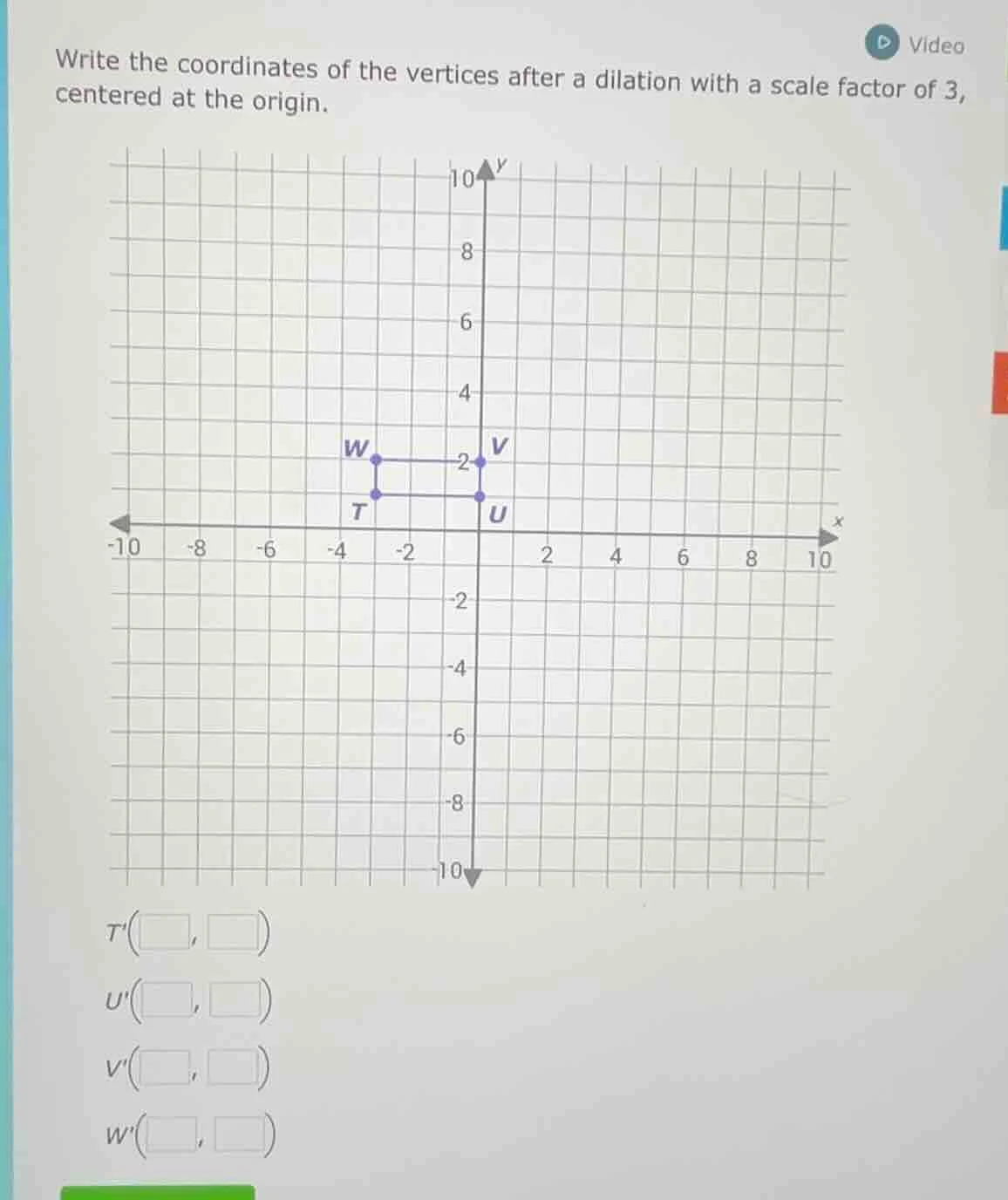 write the coordinates of the vertices after a dilation with a scale fac…