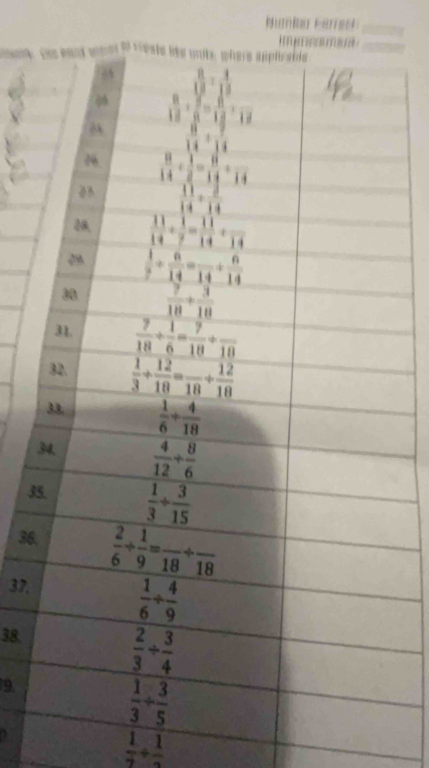 （部分题目） $\frac{9}{14} + \frac{3}{14}$ $\frac{9}{14} + \frac{1}{4} = \fra…