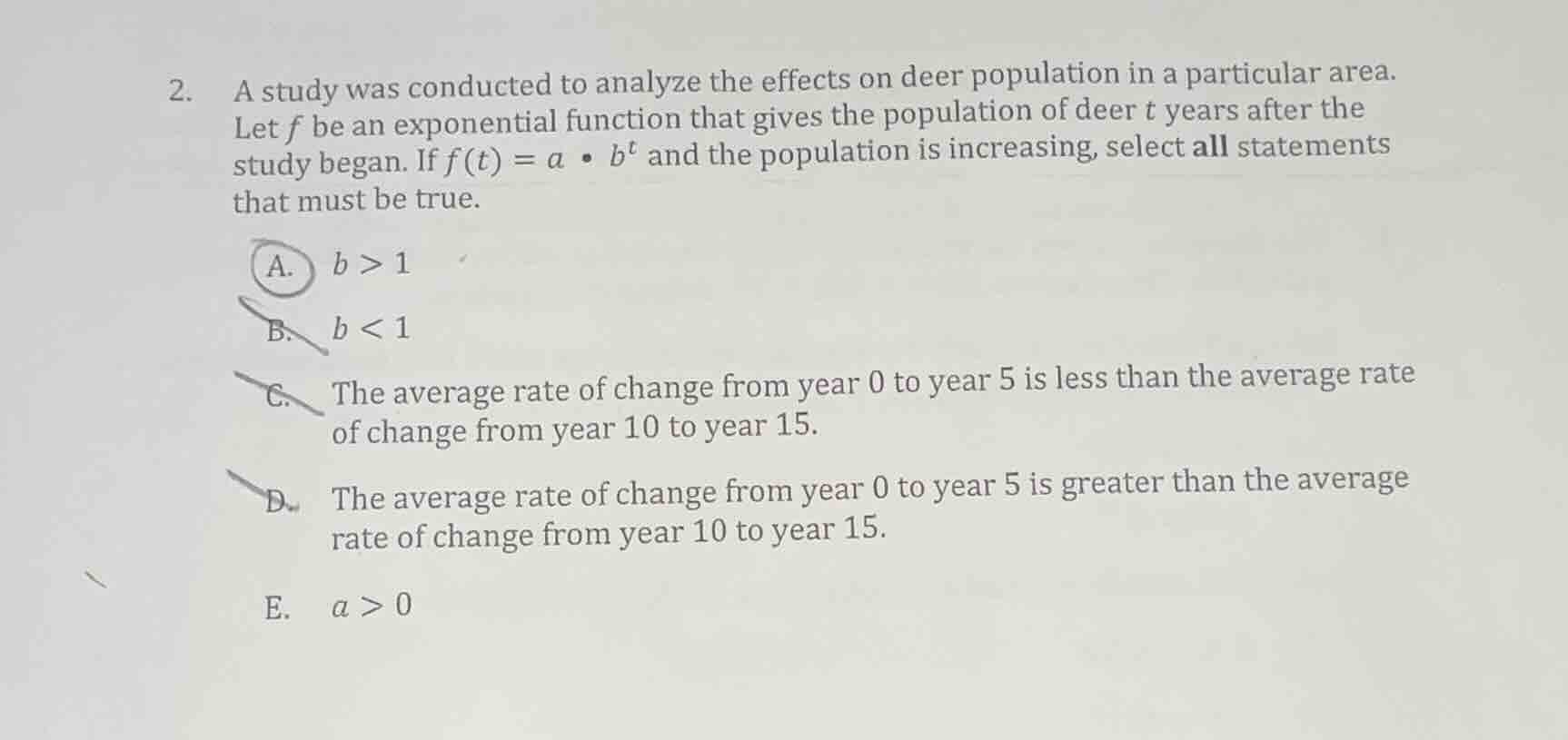 2. a study was conducted to analyze the effects on deer population in a…