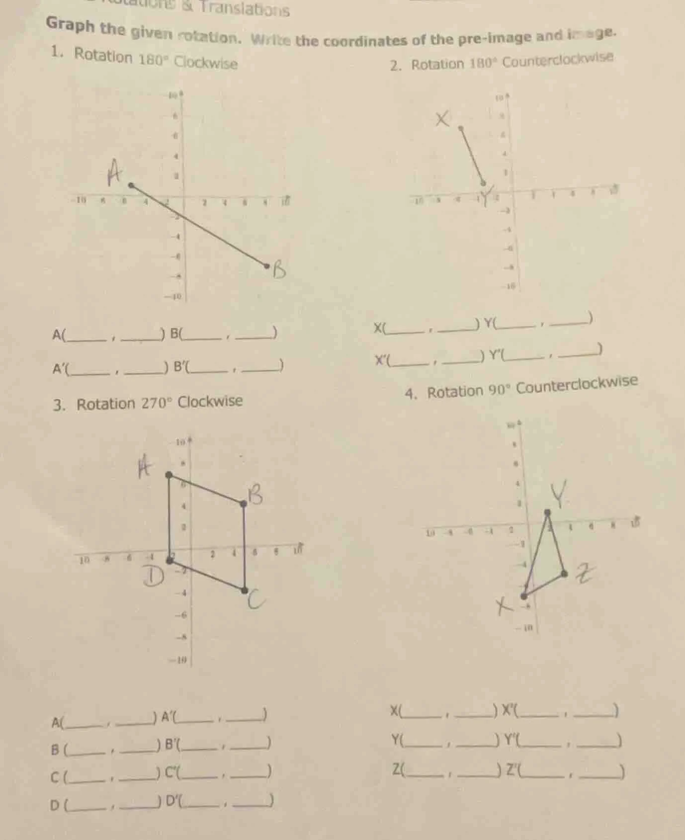 lations & translations graph the given rotation. write the coordinates …