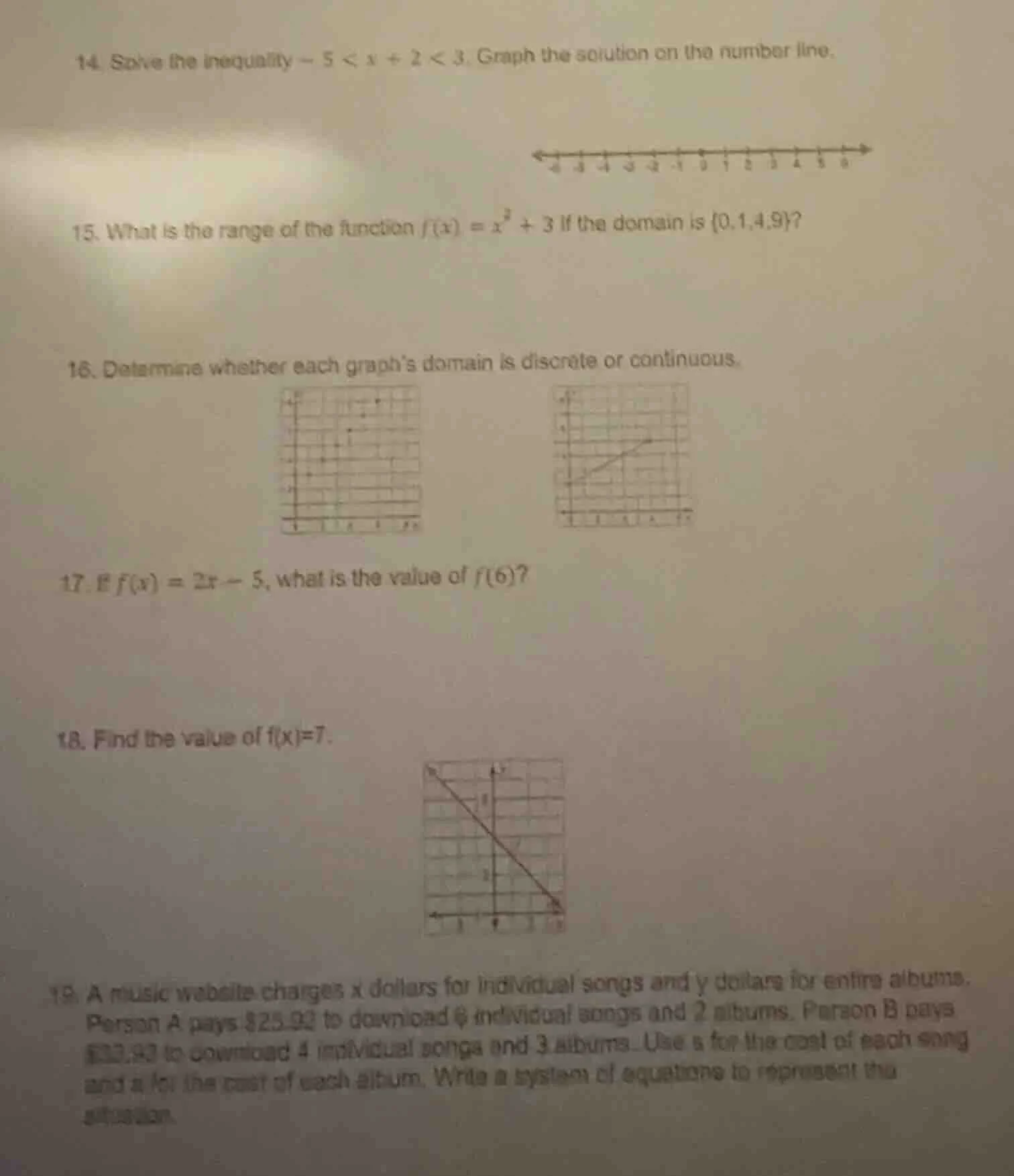 14. solve the inequality $-5 < x + 2 < 3$. graph the solution on the nu…