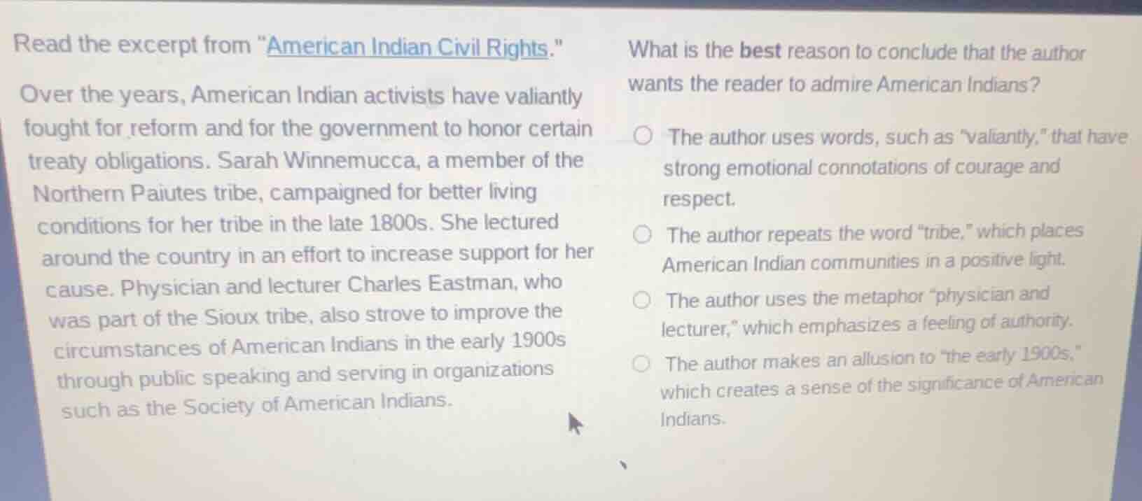 read the excerpt from \american indian civil rights.\ over the years, a…