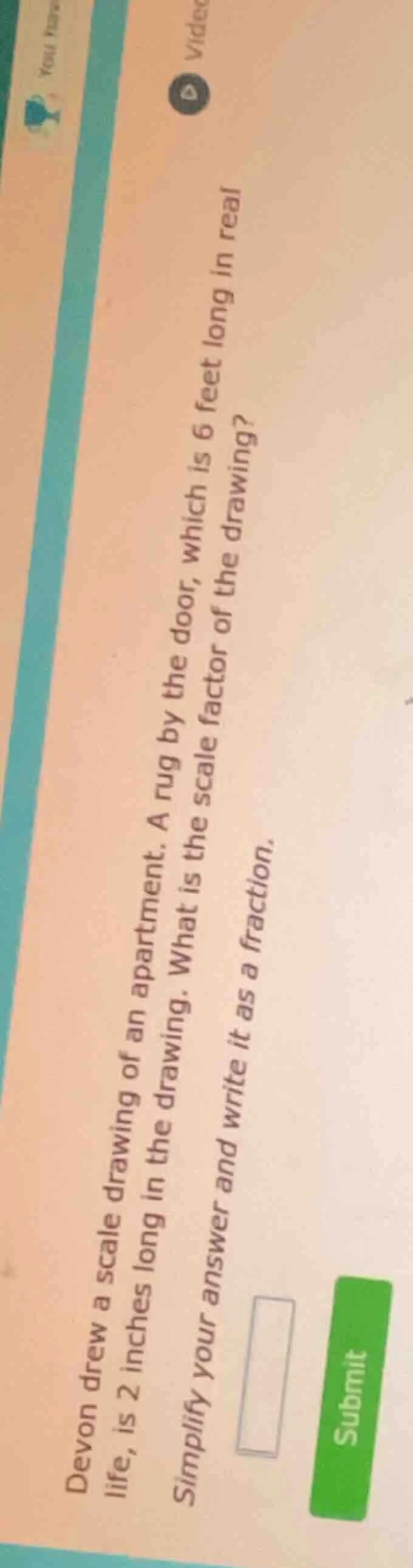 devon drew a scale drawing of an apartment. a rug by the door, which is…