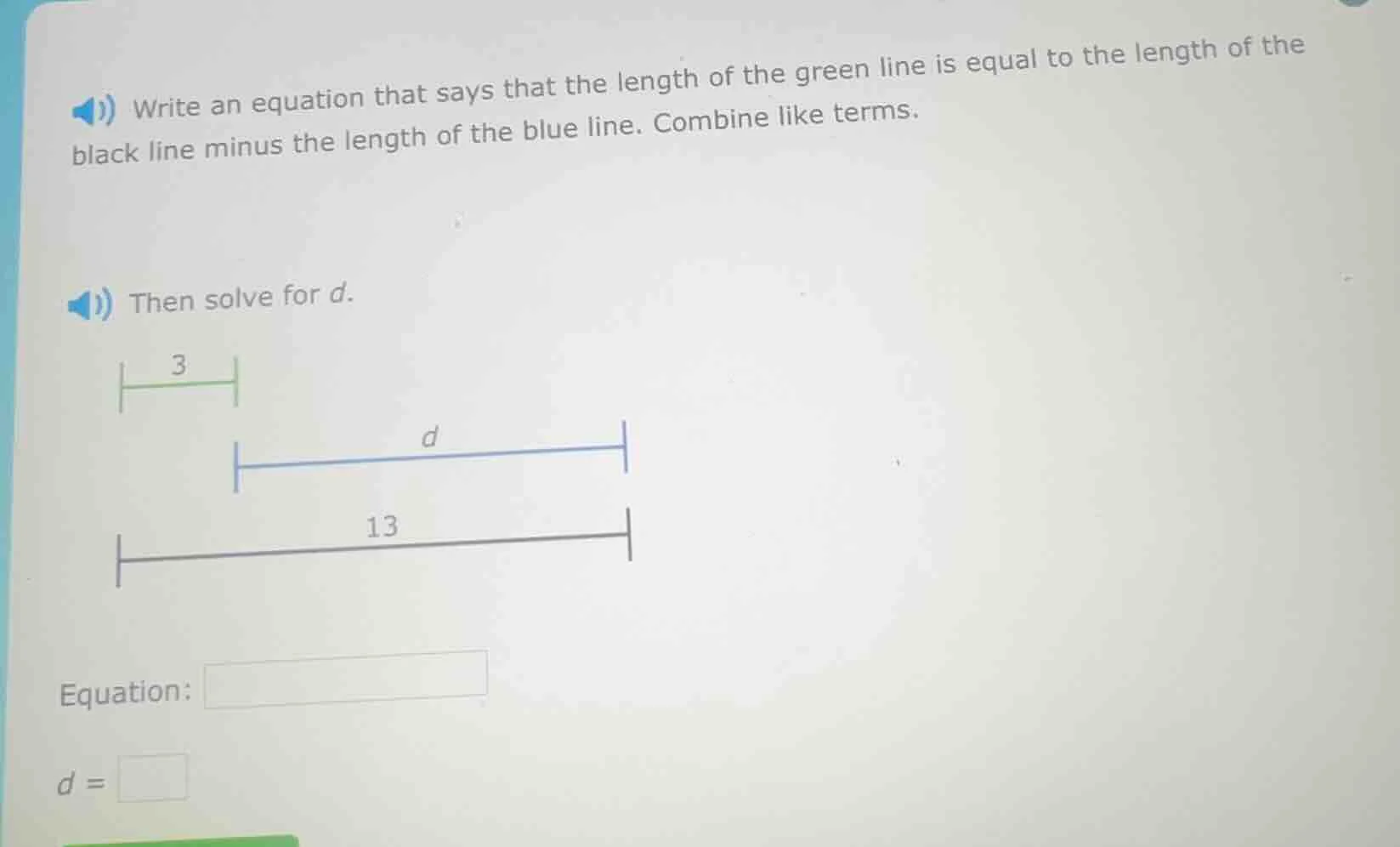 write an equation that says that the length of the green line is equal …