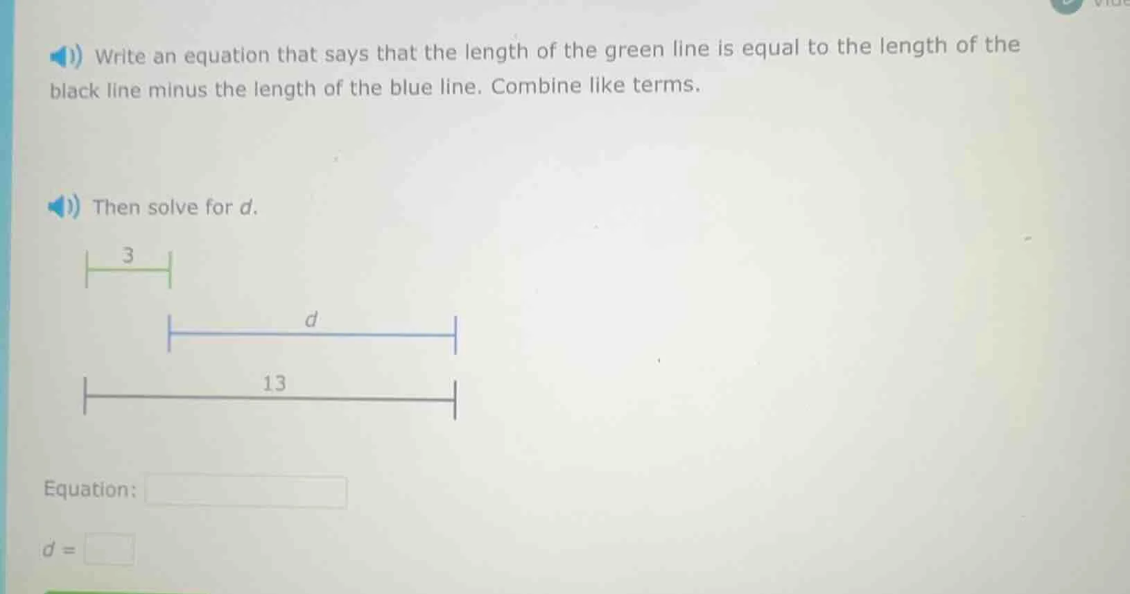 write an equation that says that the length of the green line is equal …