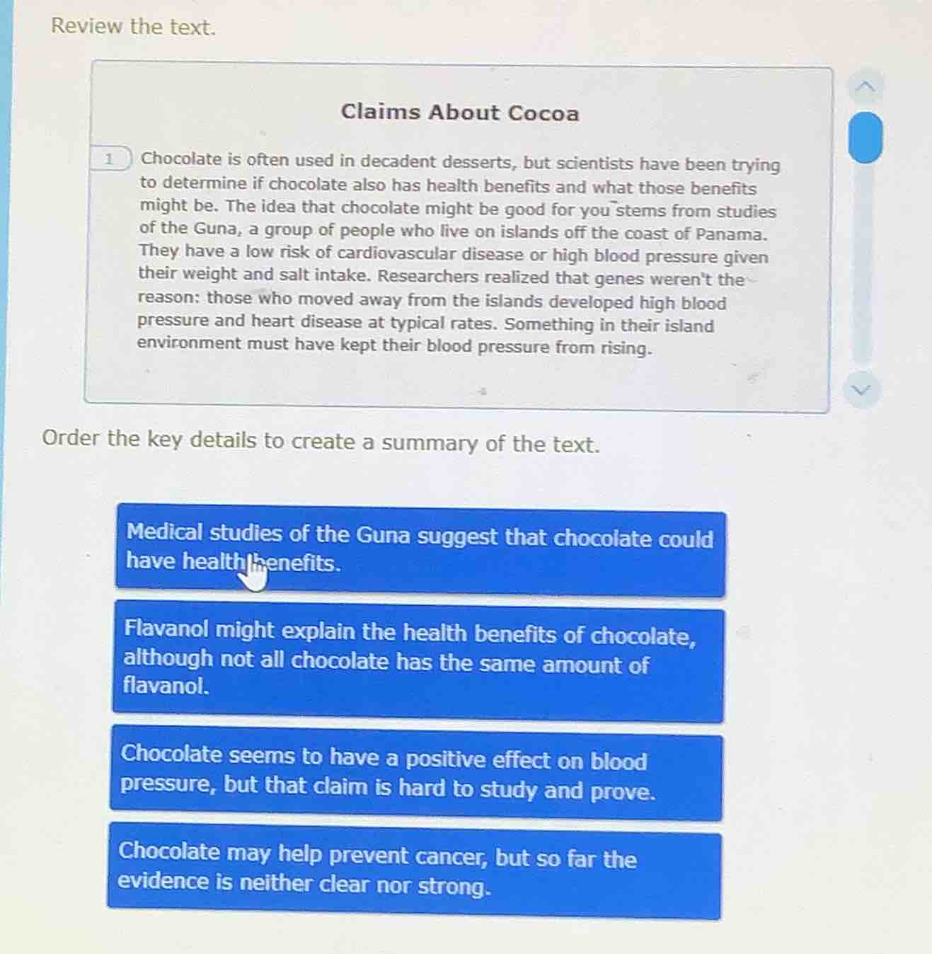 review the text. claims about cocoa 1 chocolate is often used in decade…