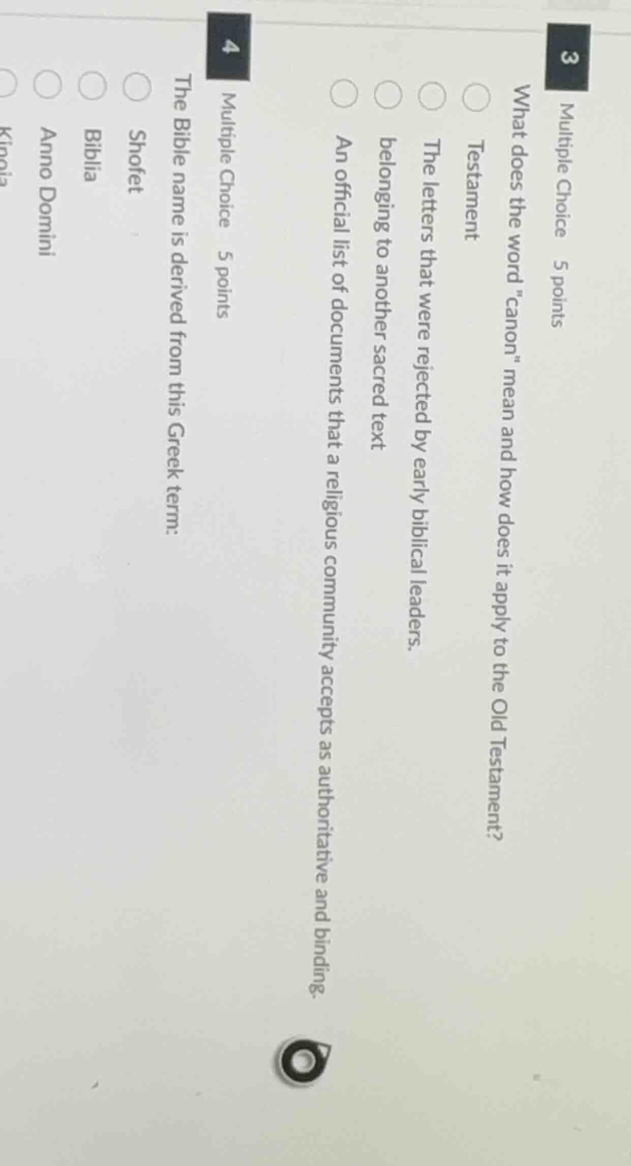 3 multiple choice 5 points what does the word \canon\ mean and how does…