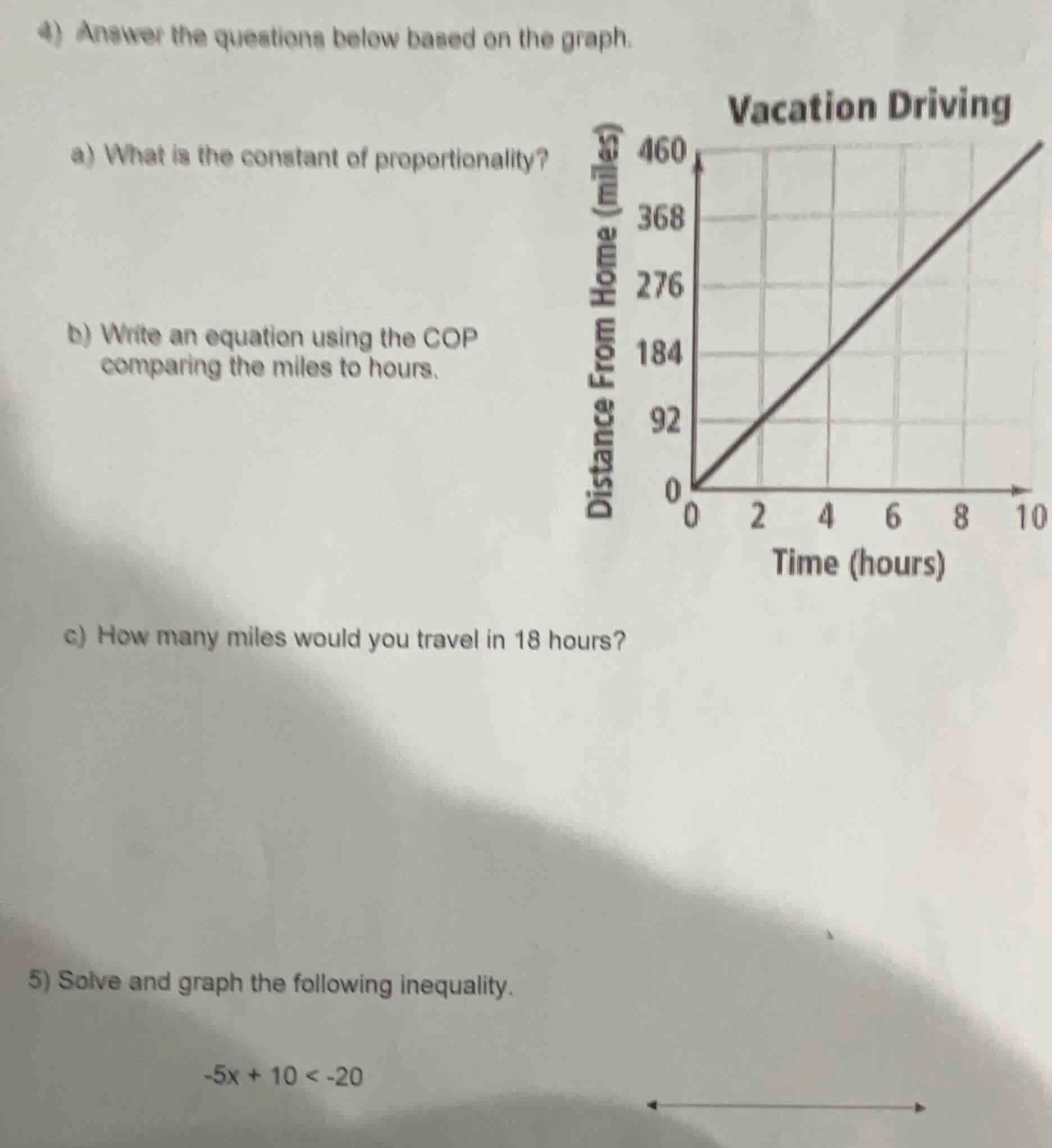4) answer the questions below based on the graph. a) what is the consta…