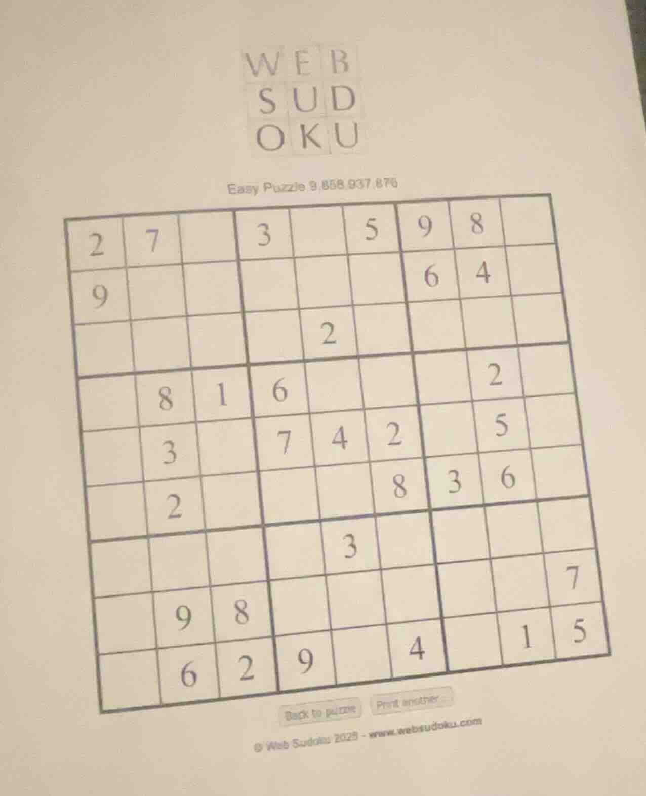 web sud oku easy puzzle 9,858,937,876 (the sudoku grid is as shown in t…