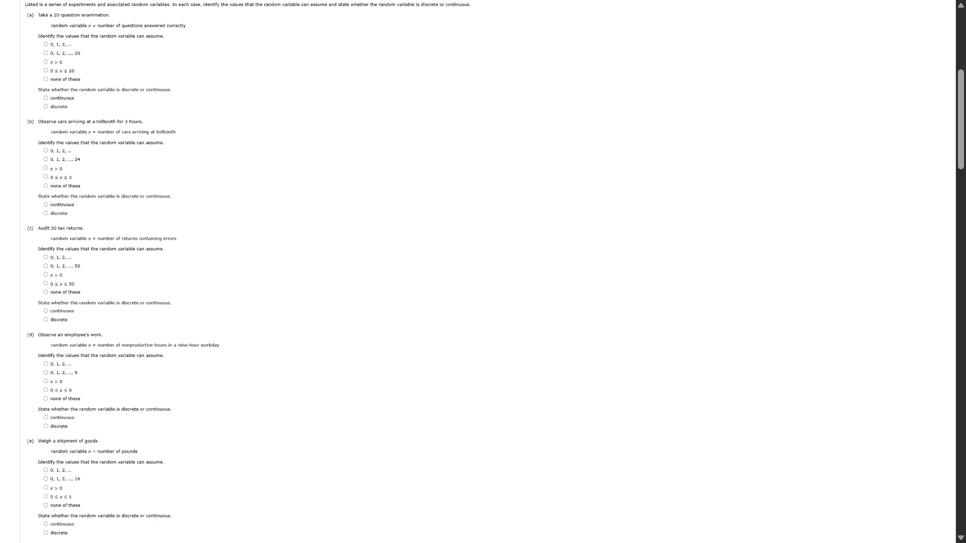 listed is a series of experiments and associated random variables. in e…