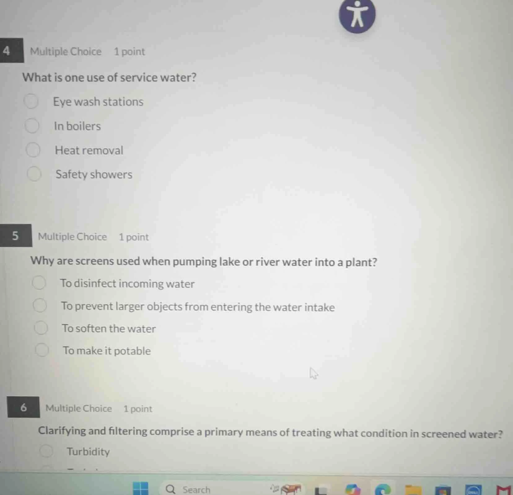 4 multiple choice 1 point what is one use of service water? eye wash st…