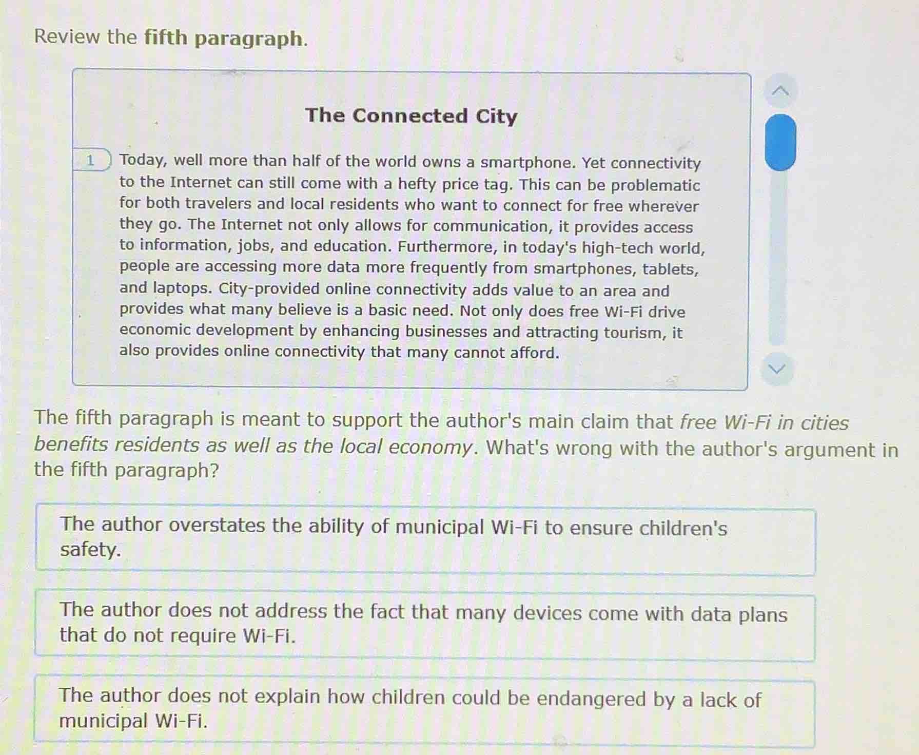 review the fifth paragraph. the connected city 1 today, well more than …