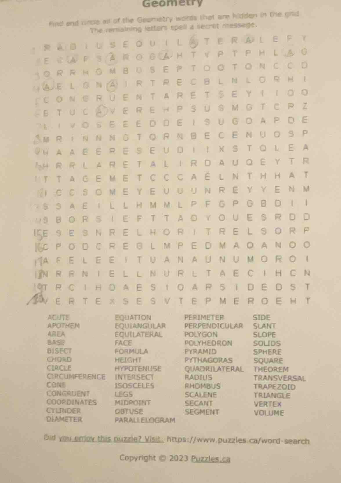 geometry find and circle all of the geometry words that are hidden in t…