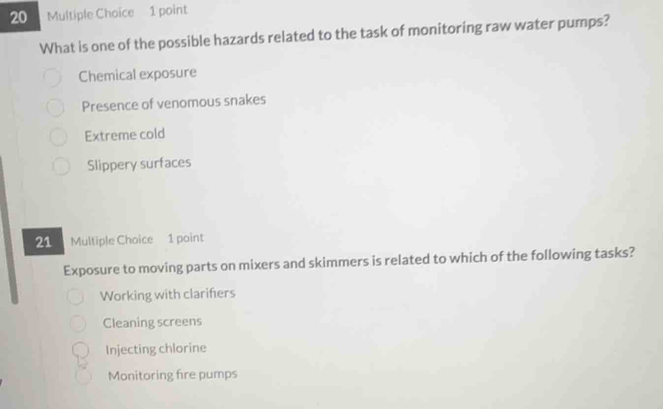 20 multiple choice 1 point what is one of the possible hazards related …