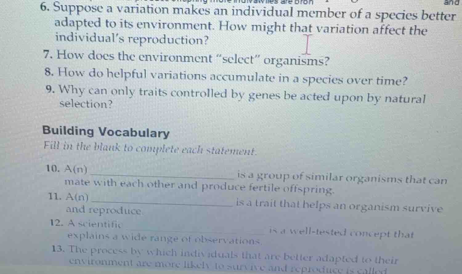 6. suppose a variation makes an individual member of a species better a…