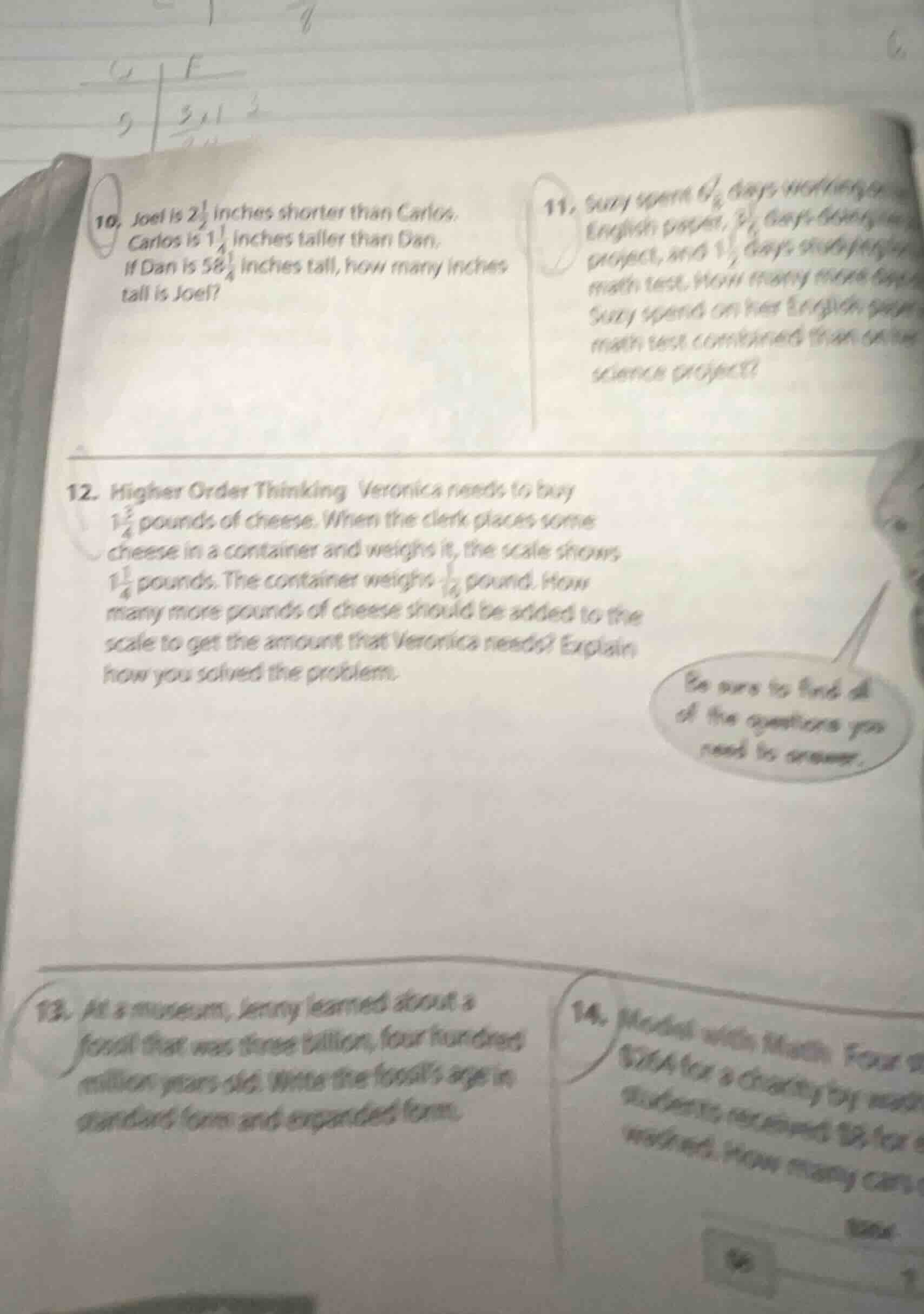 10. joel is $2\\frac{1}{2}$ inches shorter than carlos. carlos is $1\\f…