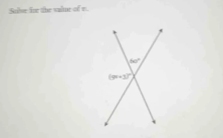solve for the value of v. (9v + 3)° and 60° are vertical angles (from t…