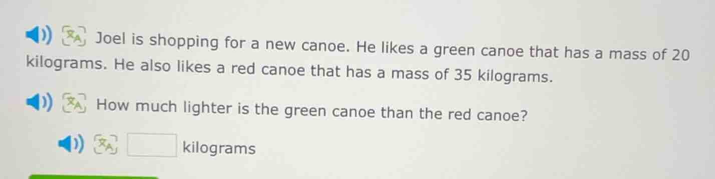 joel is shopping for a new canoe. he likes a green canoe that has a mas…