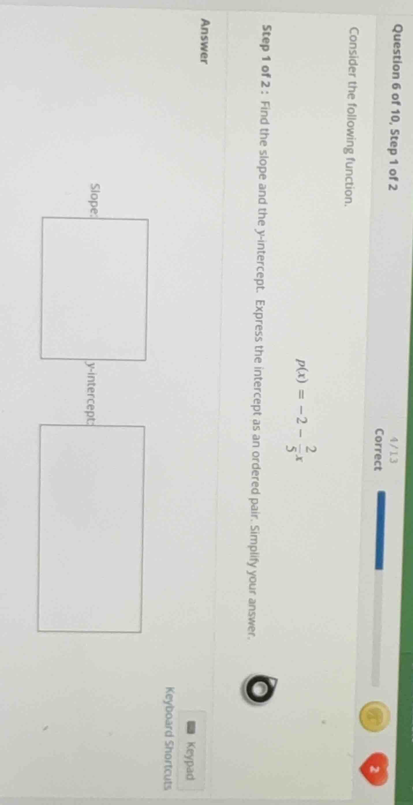question 6 of 10, step 1 of 2 consider the following function. p(x) = -…