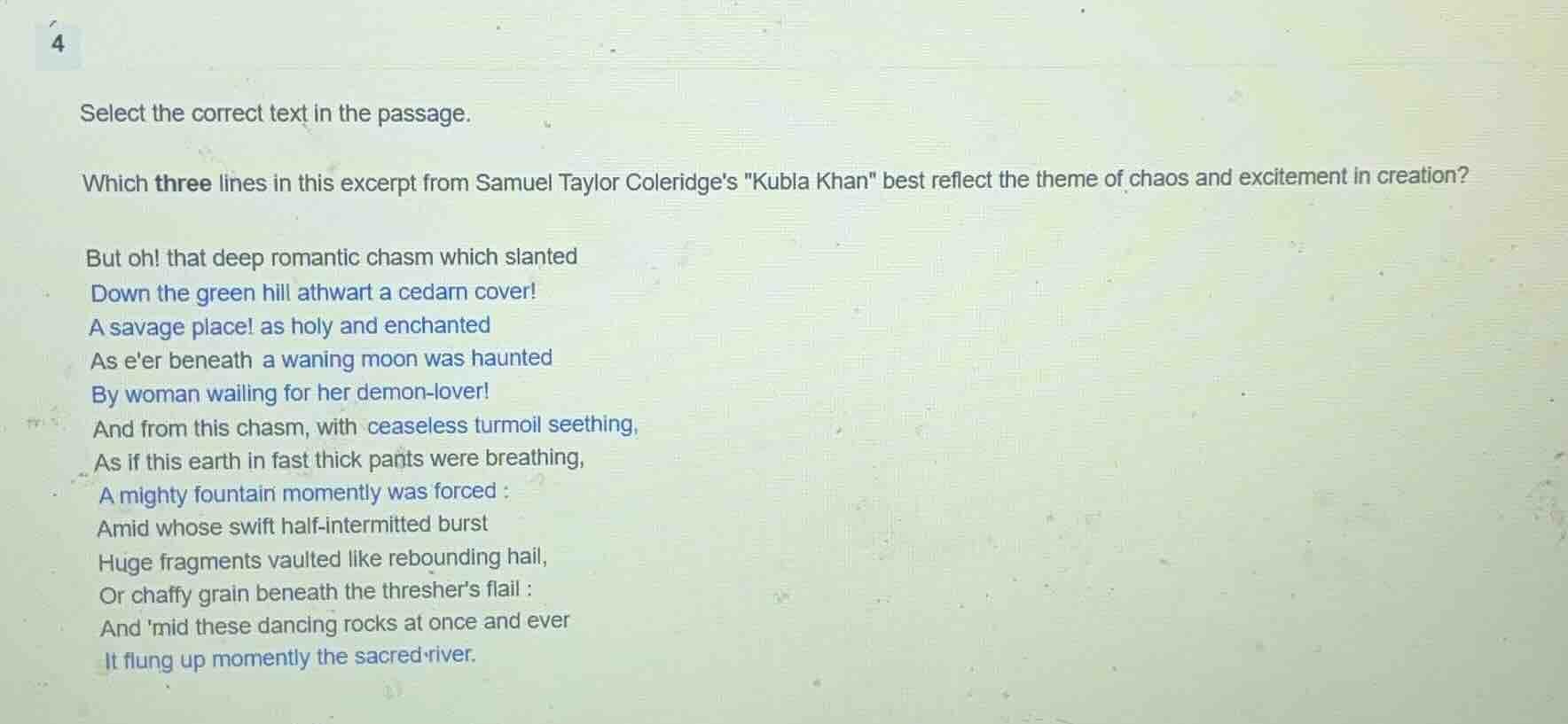 select the correct text in the passage. which three lines in this excer…