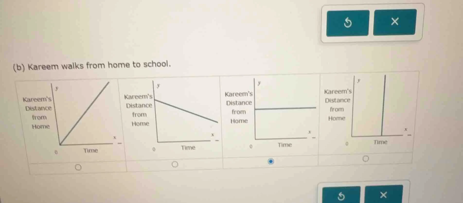 (b) kareem walks from home to school.