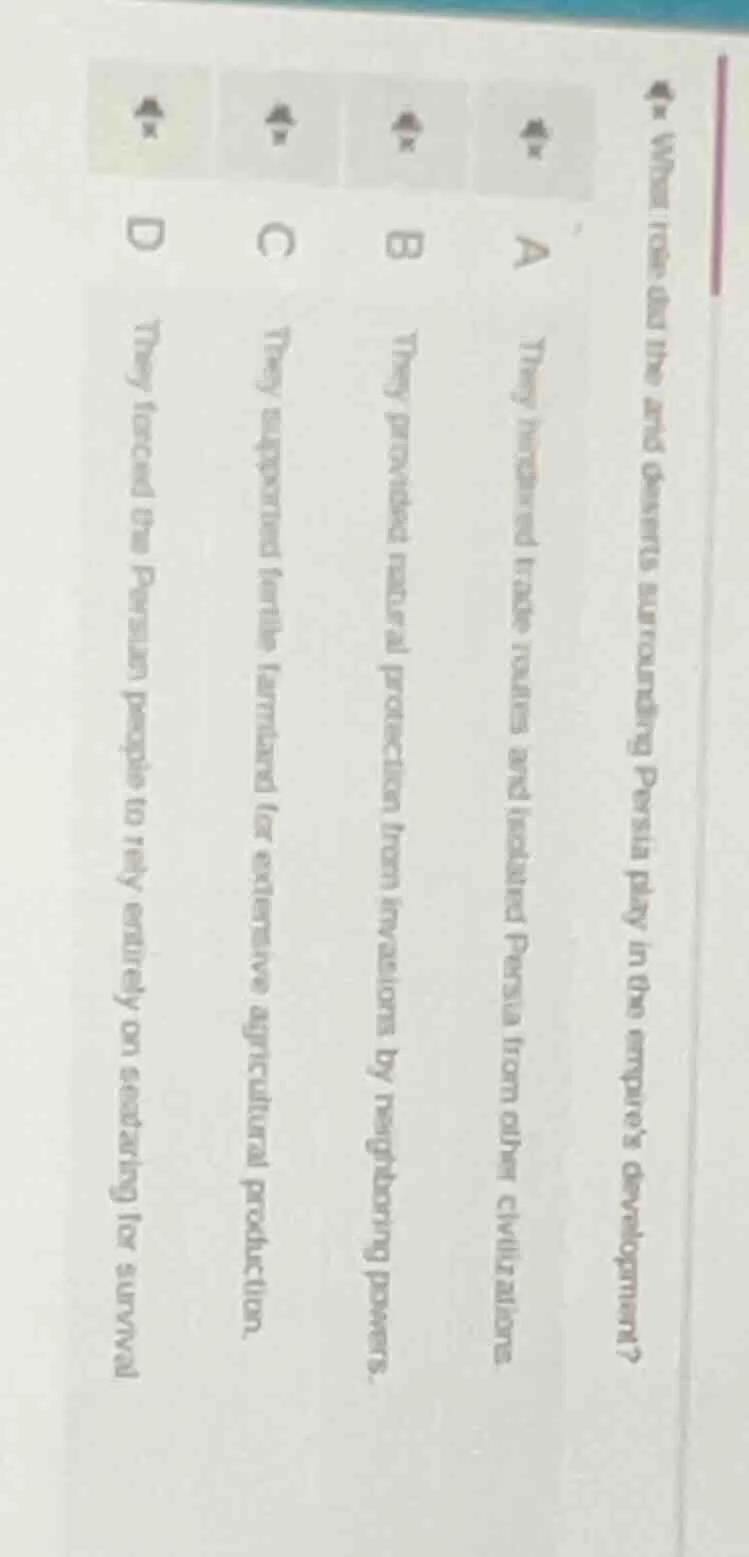 what role did the arid deserts surrounding persia play in the empire’s …