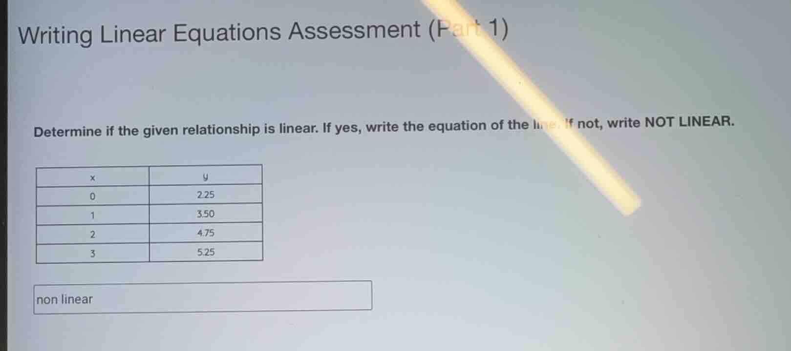 writing linear equations assessment (part 1) determine if the given rel…