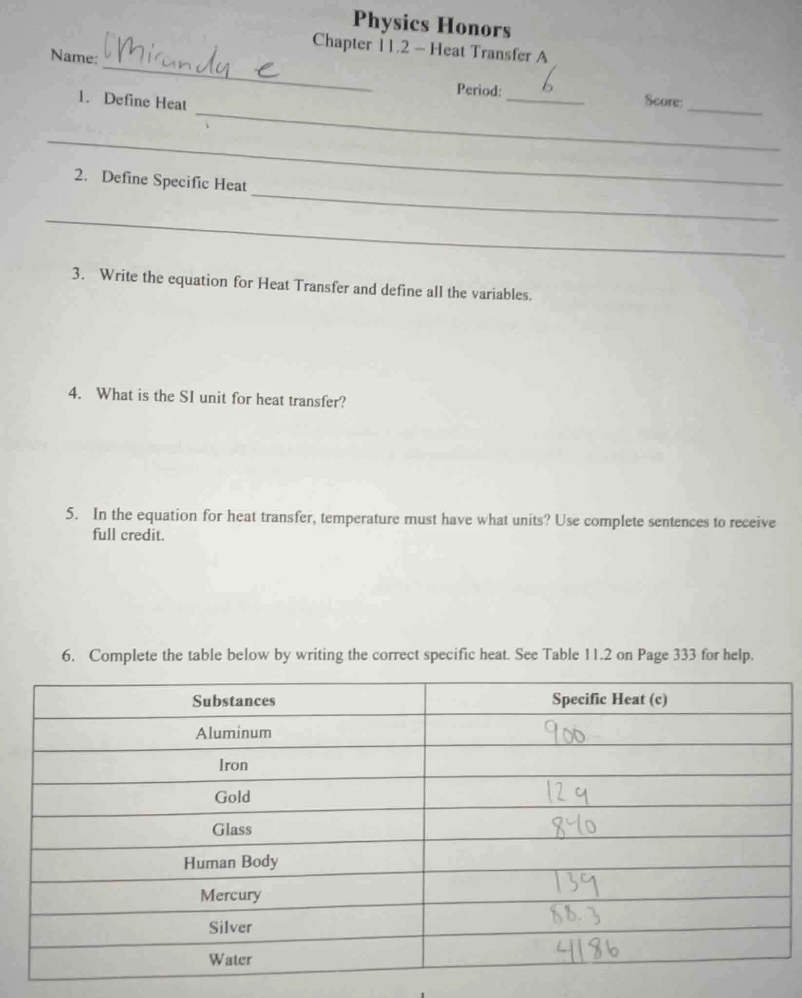 physics honors chapter 11.2 – heat transfer a name: miranda e period: 6…