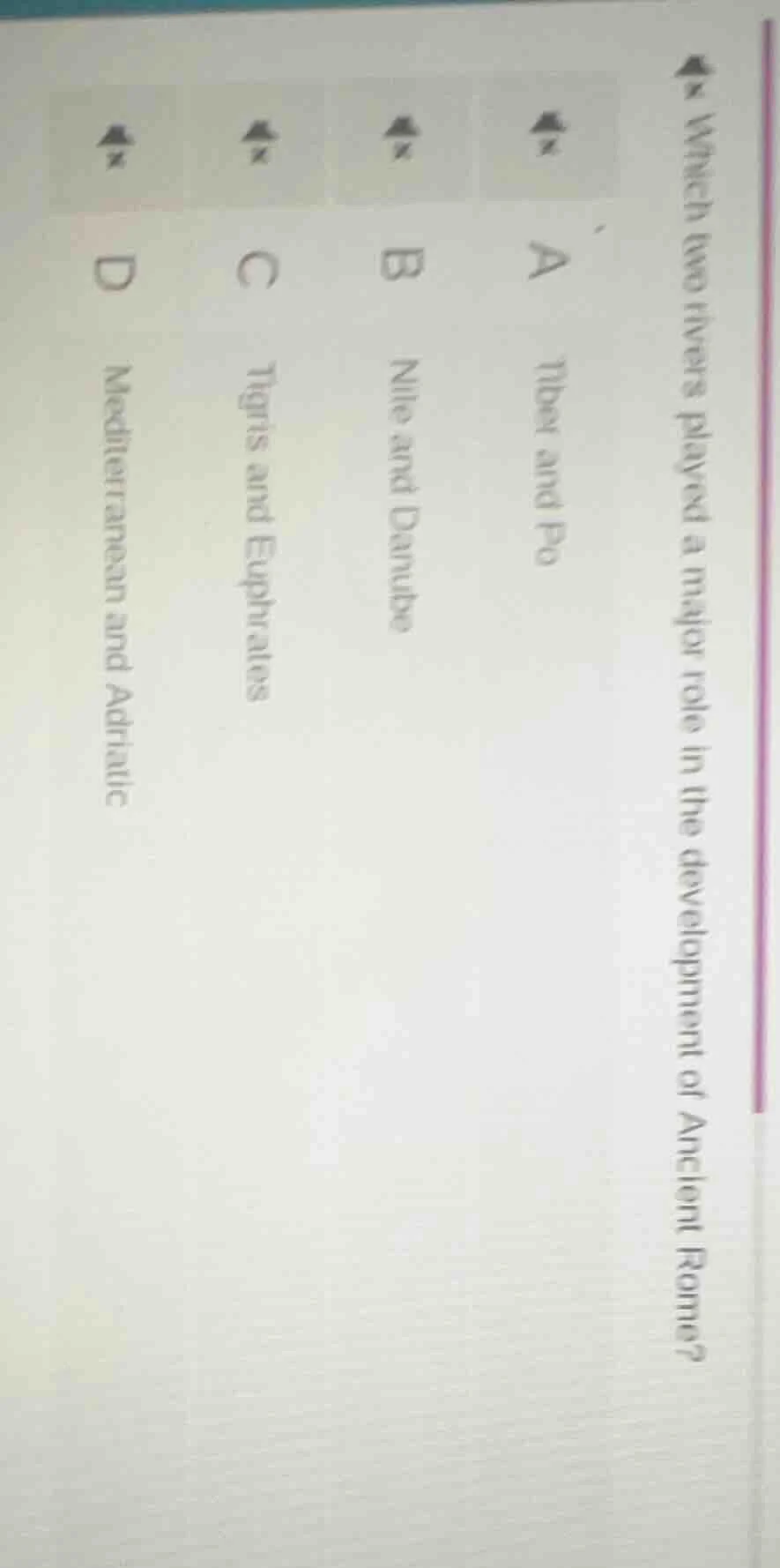 which two rivers played a major role in the development of ancient rome…