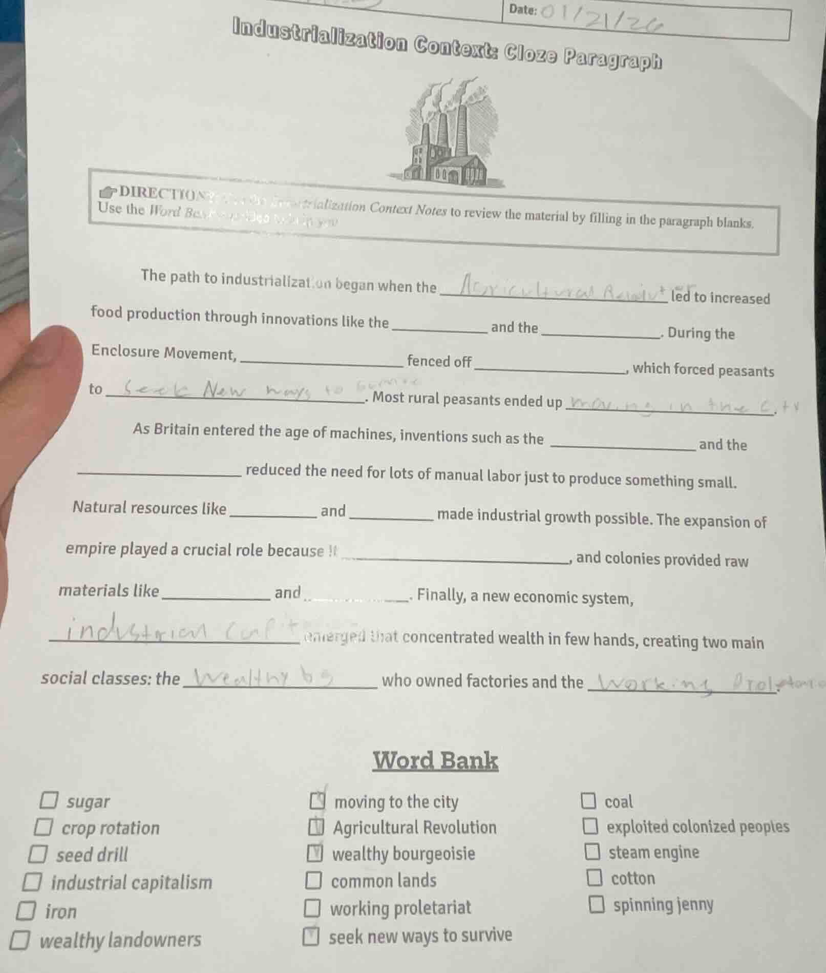 industrialization context: cloze paragraph directions: use the industri…