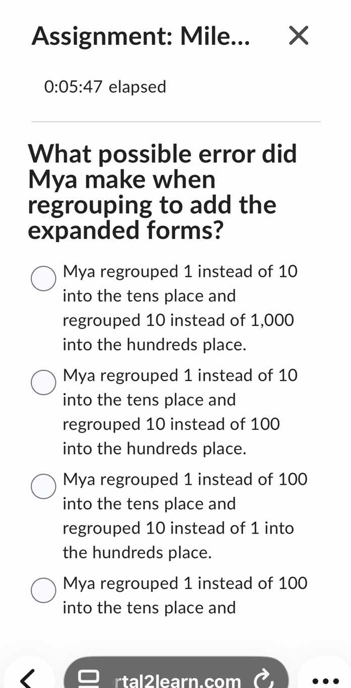 what possible error did mya make when regrouping to add the expanded fo…
