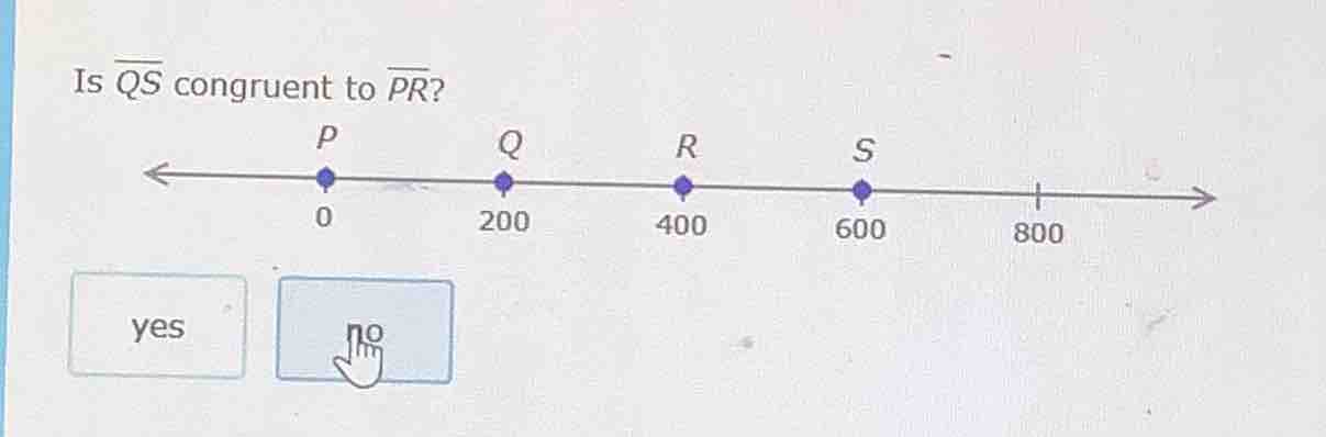is $overline{qs}$ congruent to $overline{pr}$? (there is a number line …