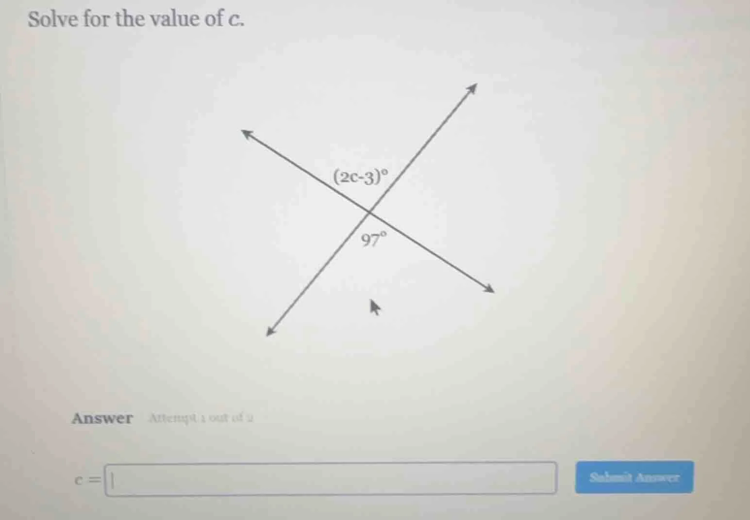 solve for the value of c. answer attempt 1 out of 2 c =
